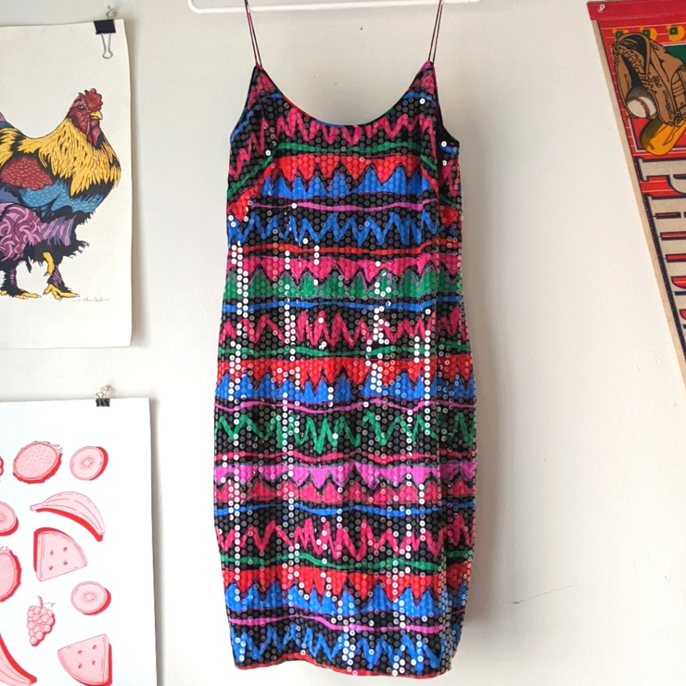 Saks Fifth Ave Retro Silk Sequin Dress